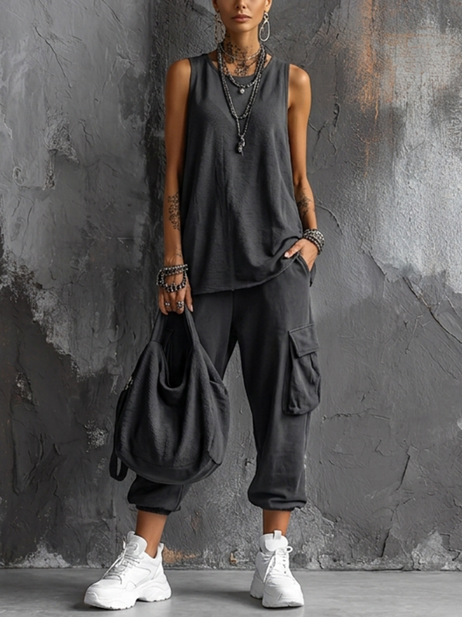 Maya | Sleeveless Top & Cargo Jogger Set, Cotton Blend