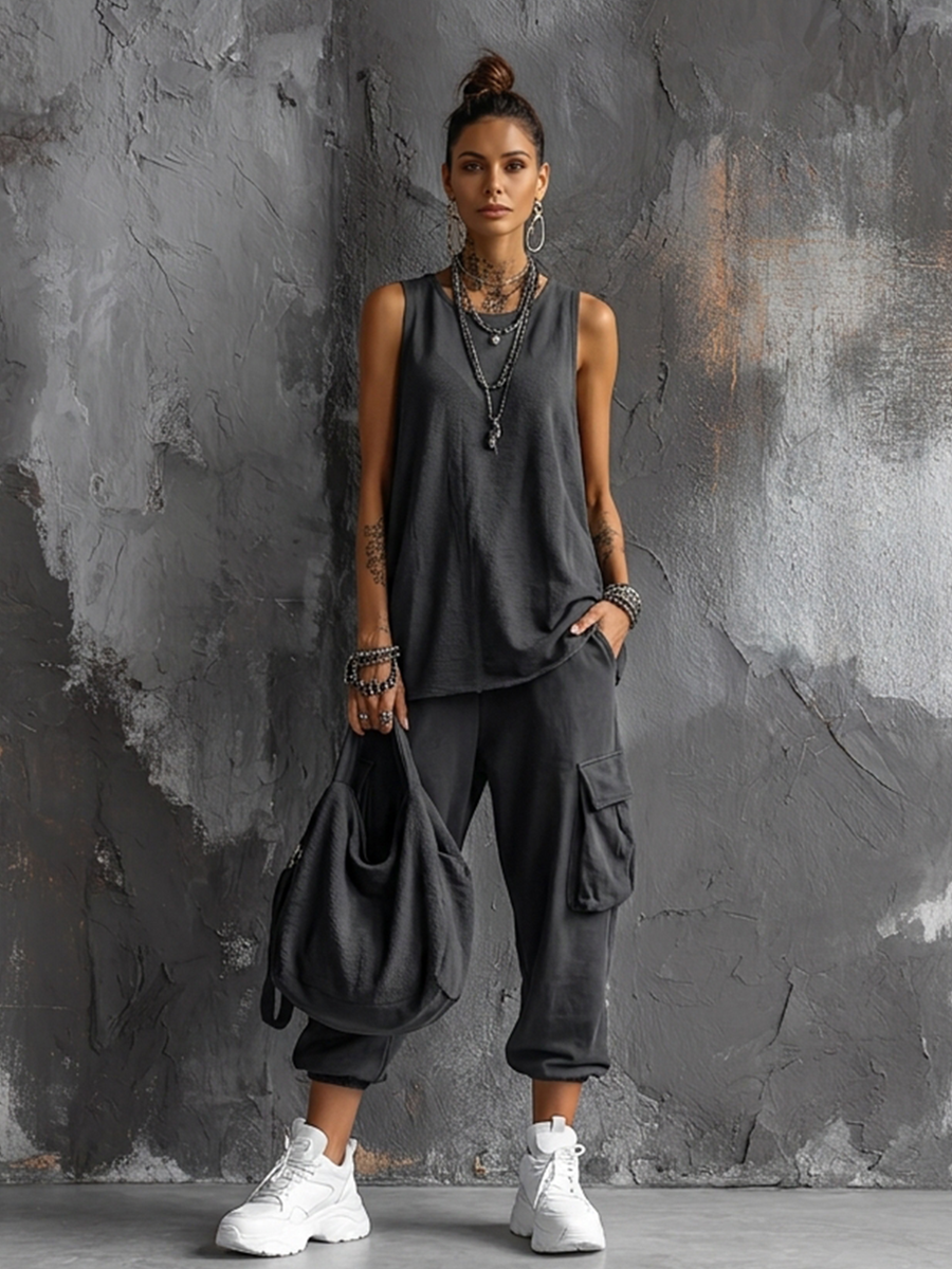 Maya | Sleeveless Top & Cargo Jogger Set, Cotton Blend