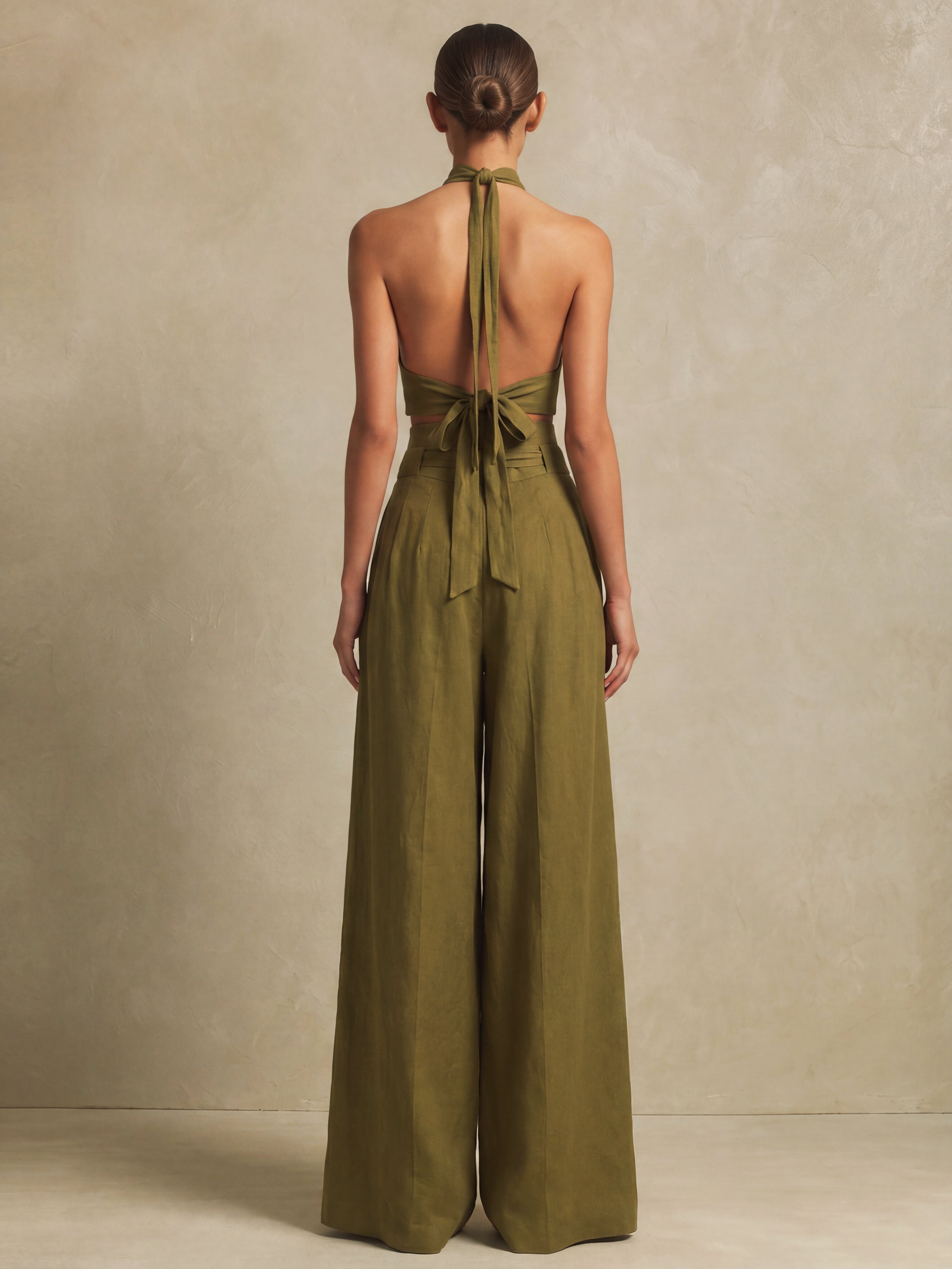 Ava | Halter Crop Top & High-Waist Linen Wide-Leg Trousers