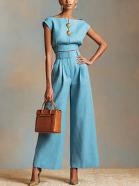 Nora | Linen Two-Piece Co-Ord with High-Waisted Wide-Leg Pants