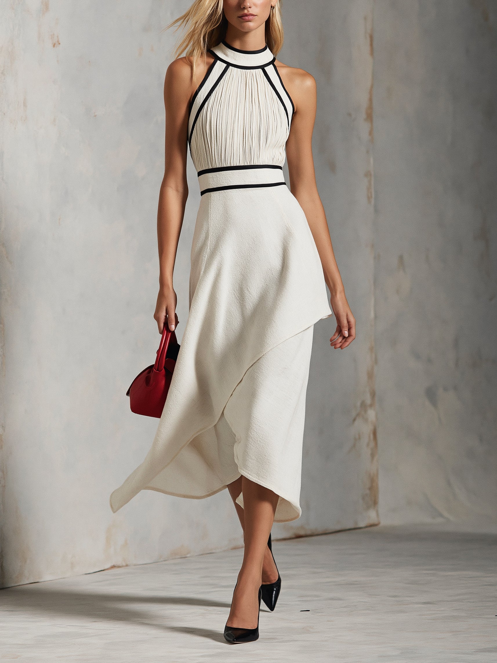 Ava | Halter Midi Dress with Asymmetrical Hem