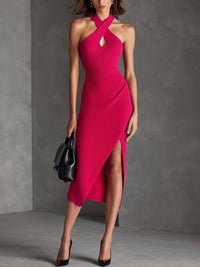 Imani | Knit Midi Dress with Cross Halter