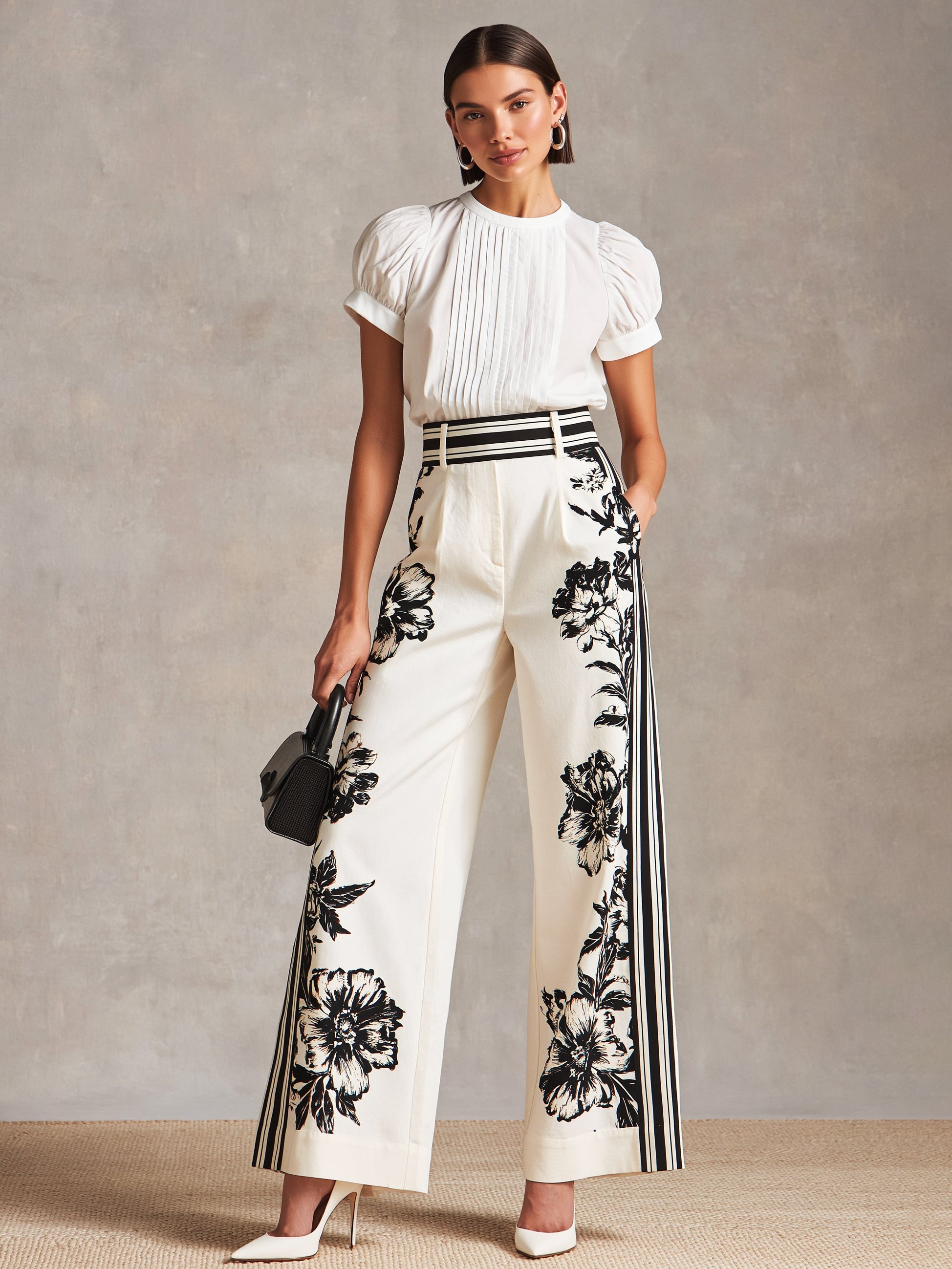 Camila | Chiffon Pleated Blouse & Floral Wide-Leg Pants Set