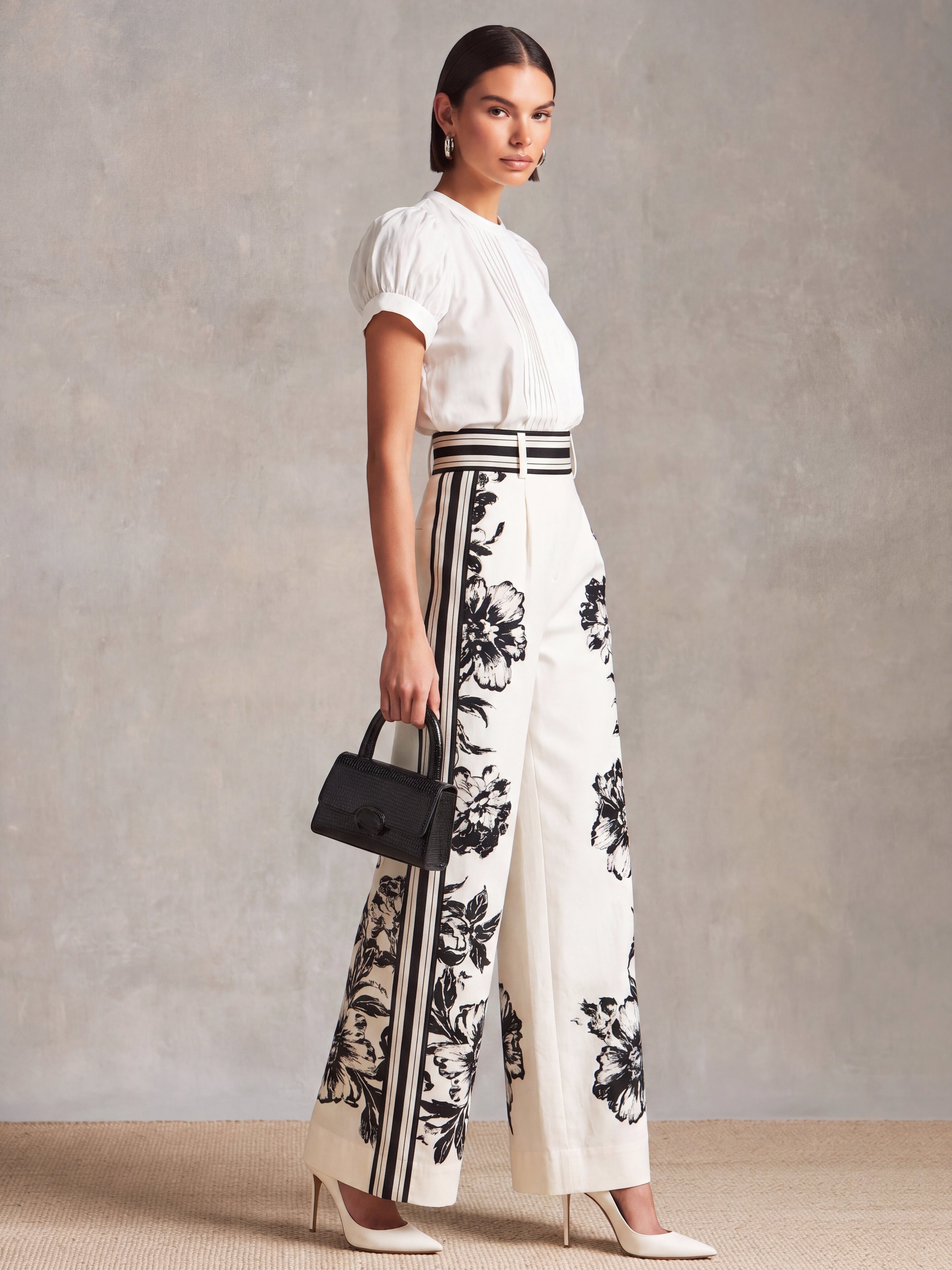 Camila | Chiffon Pleated Blouse & Floral Wide-Leg Pants Set