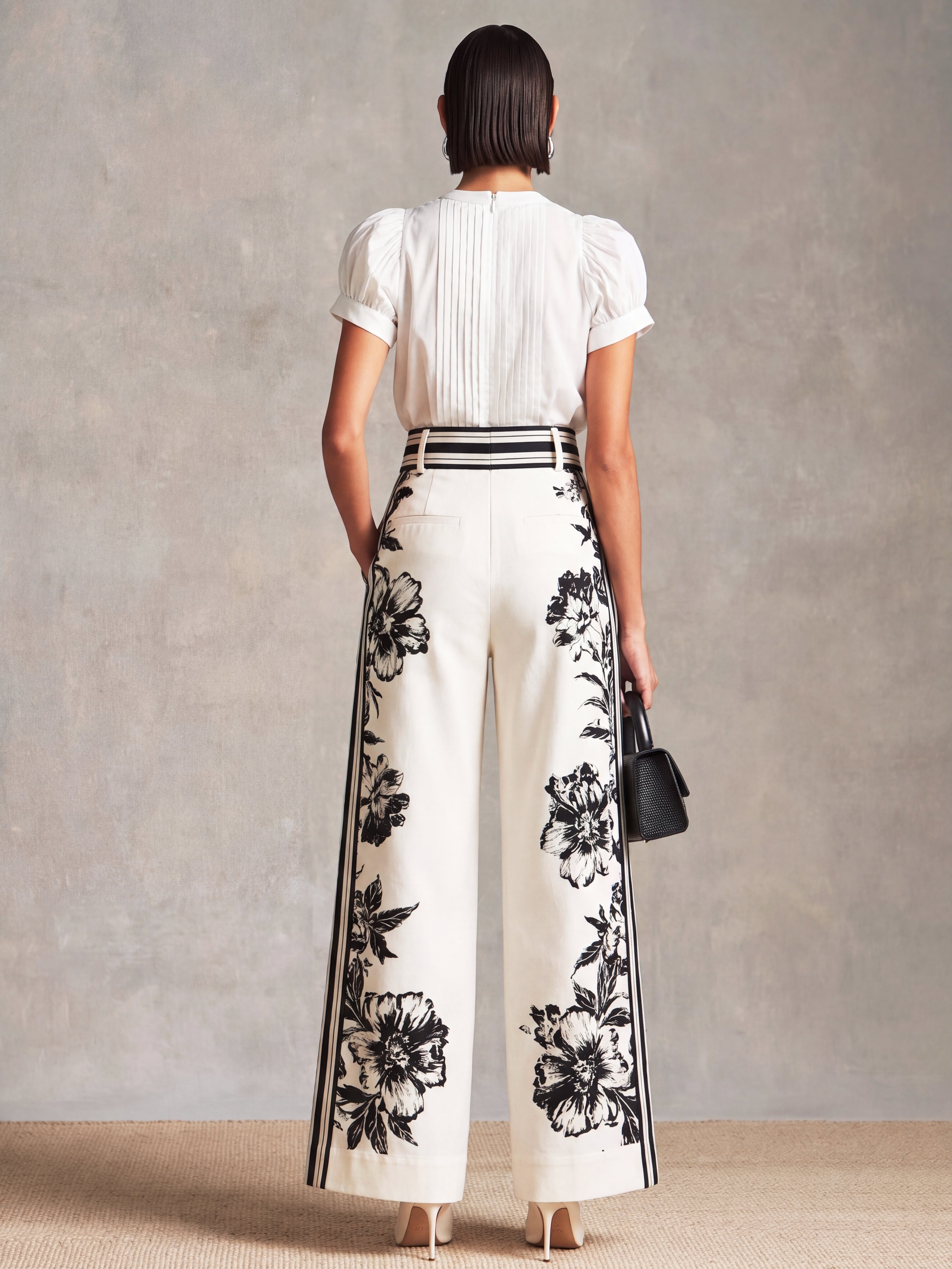 Camila | Chiffon Pleated Blouse & Floral Wide-Leg Pants Set
