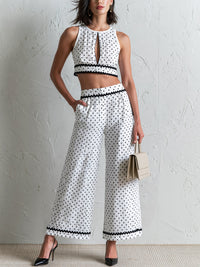 Sierra | Polka Dot Co-Ord Linen-Blend Crop Top & Wide-Leg Trousers