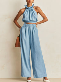 Sierra | Ruffled Halter Top & Linen-Blend Wide-Leg Set