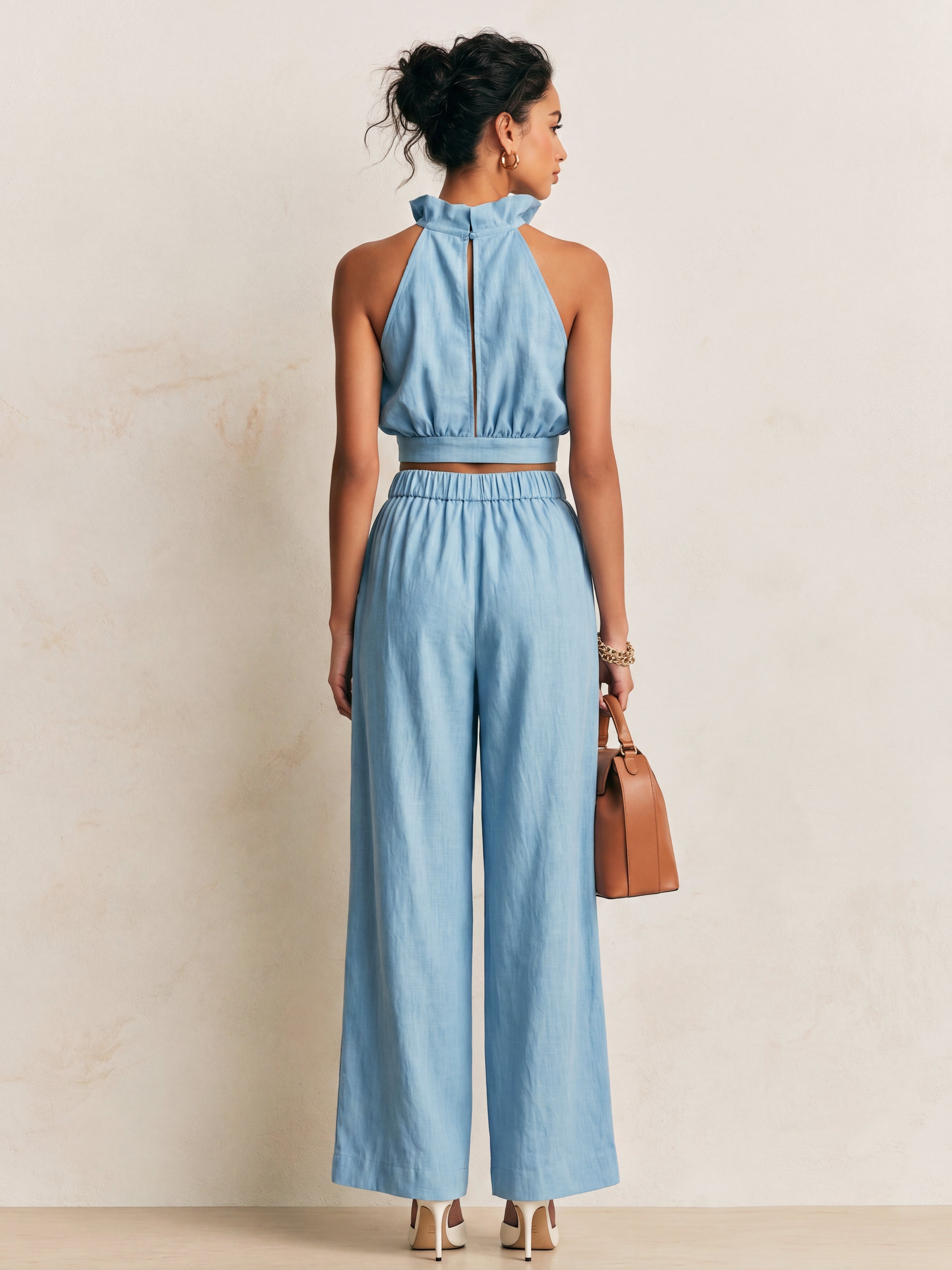 Sierra | Ruffled Halter Top & Linen-Blend Wide-Leg Set