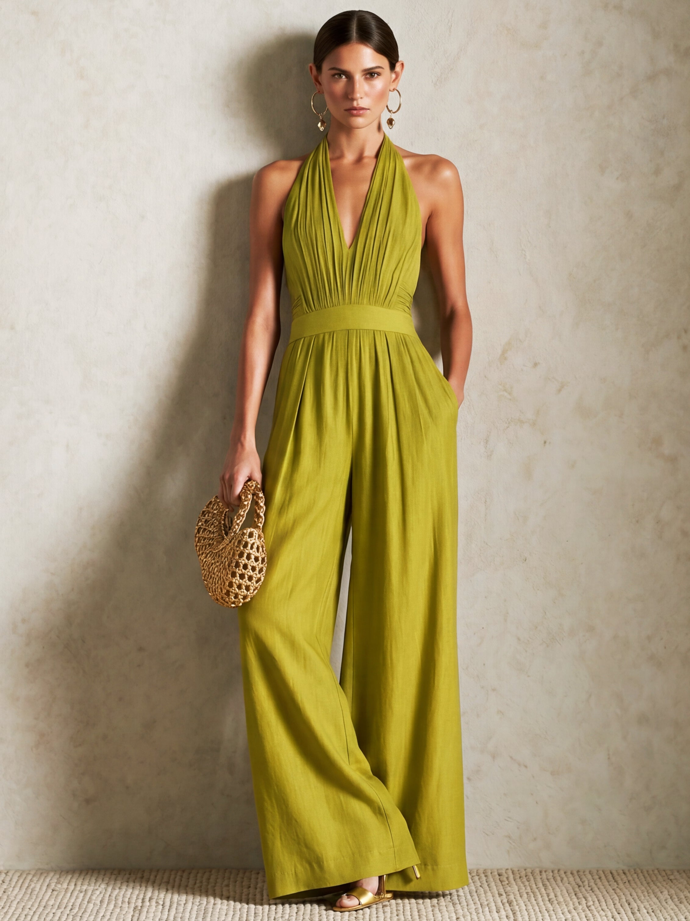 Aisha | Linen Halter-Neck Wide-Leg Jumpsuit
