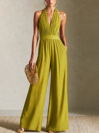 Aisha | Linen Halter-Neck Wide-Leg Jumpsuit