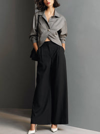 Jasmine | Tailored Pinstripe Blouse & Wide-Leg Trousers Set