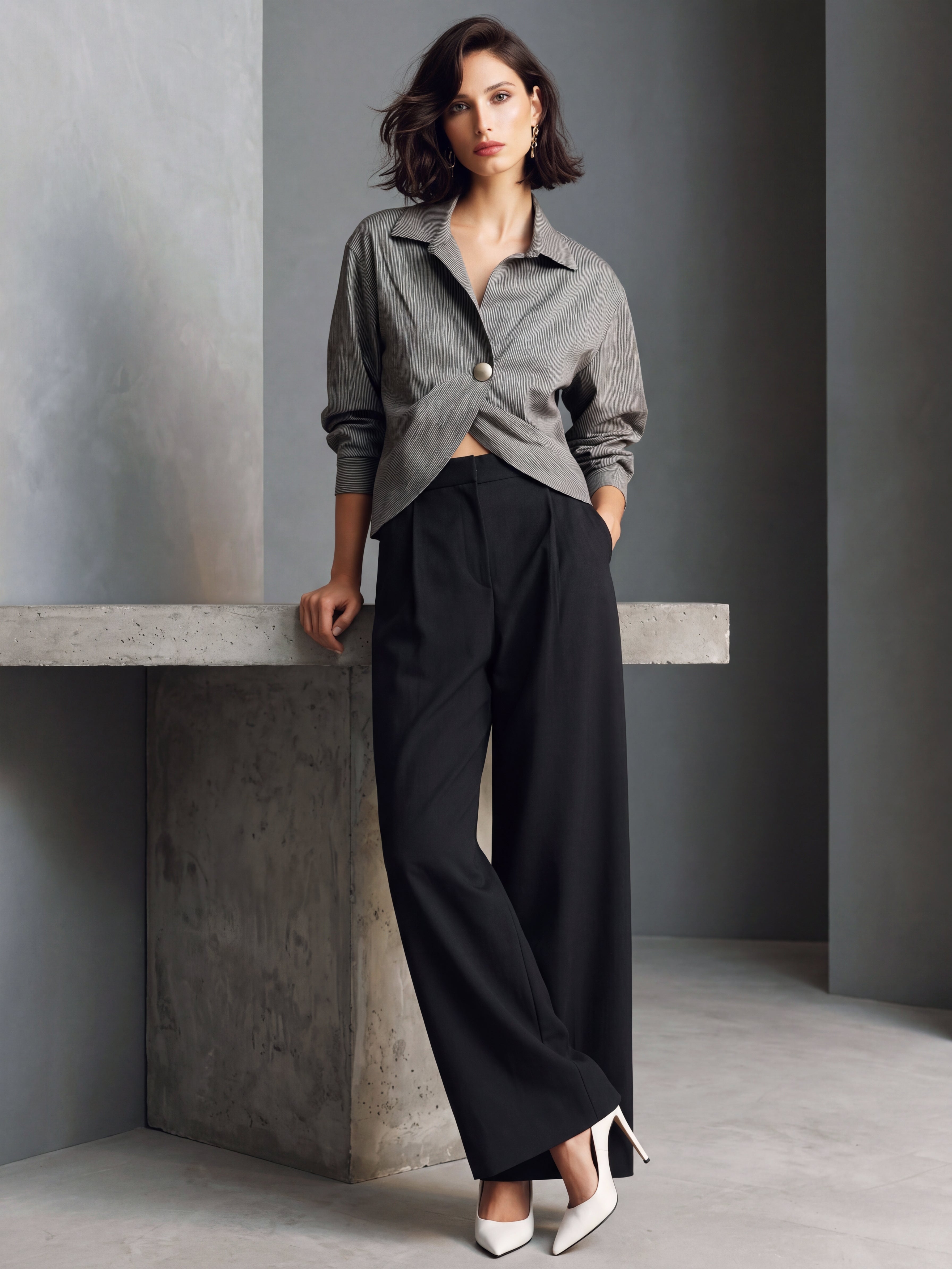 Jasmine | Tailored Pinstripe Blouse & Wide-Leg Trousers Set