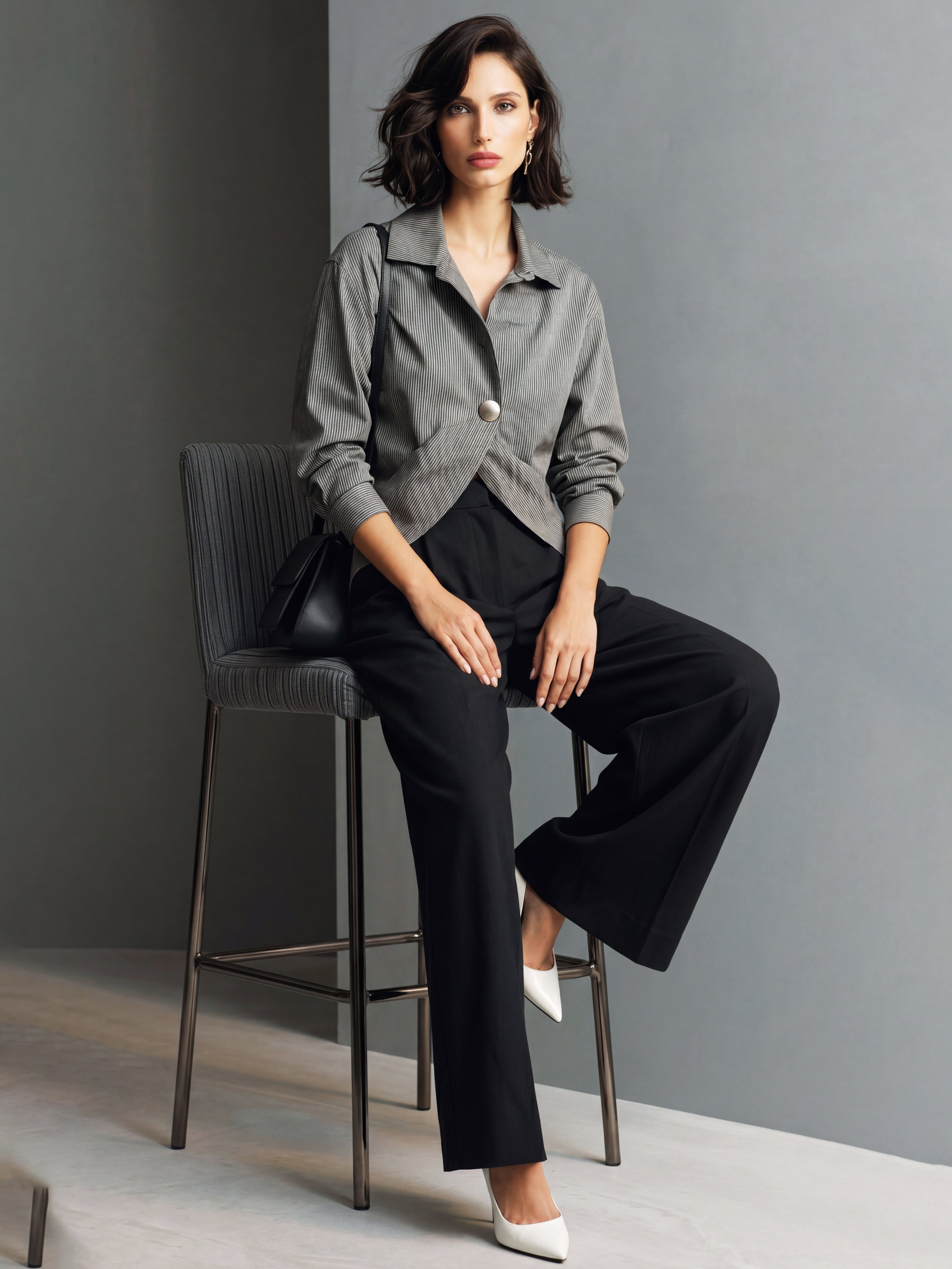 Jasmine | Tailored Pinstripe Blouse & Wide-Leg Trousers Set