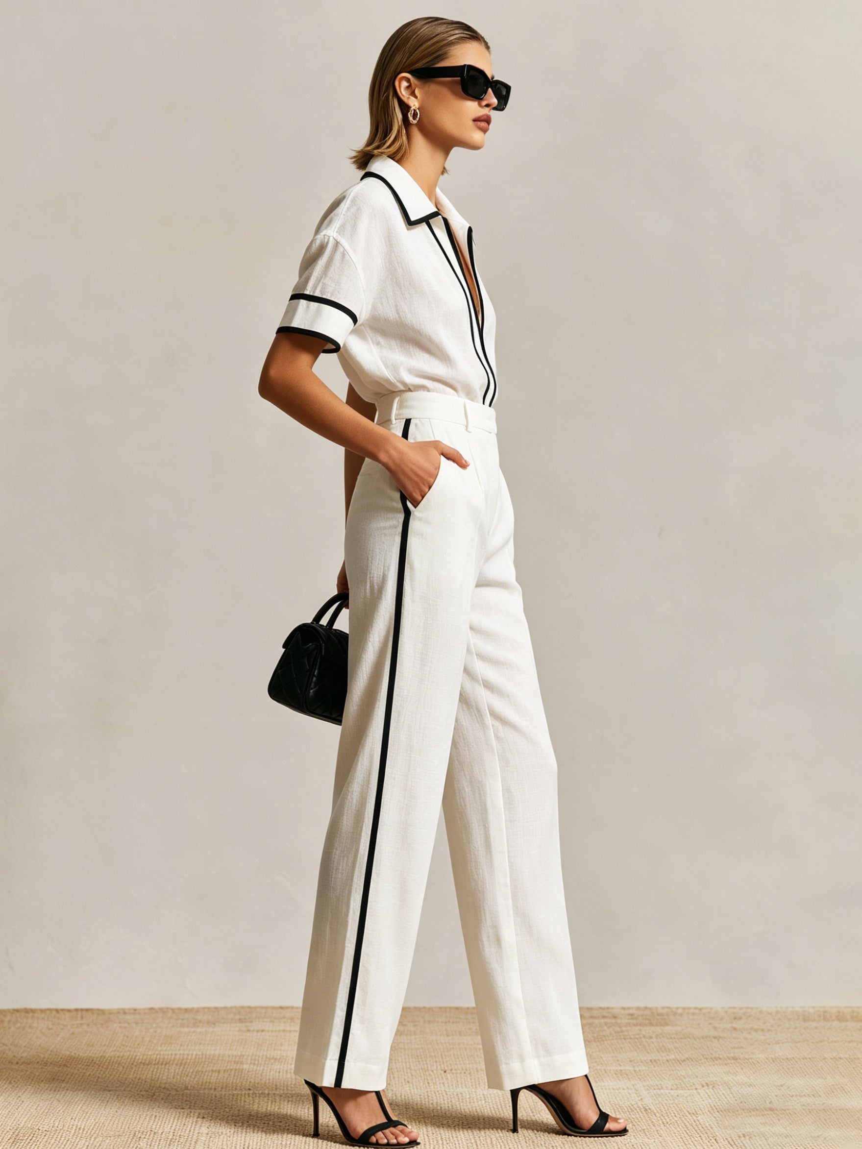 Imani | Lyocell Shirt & High-Waisted Wide-Leg Pants Set
