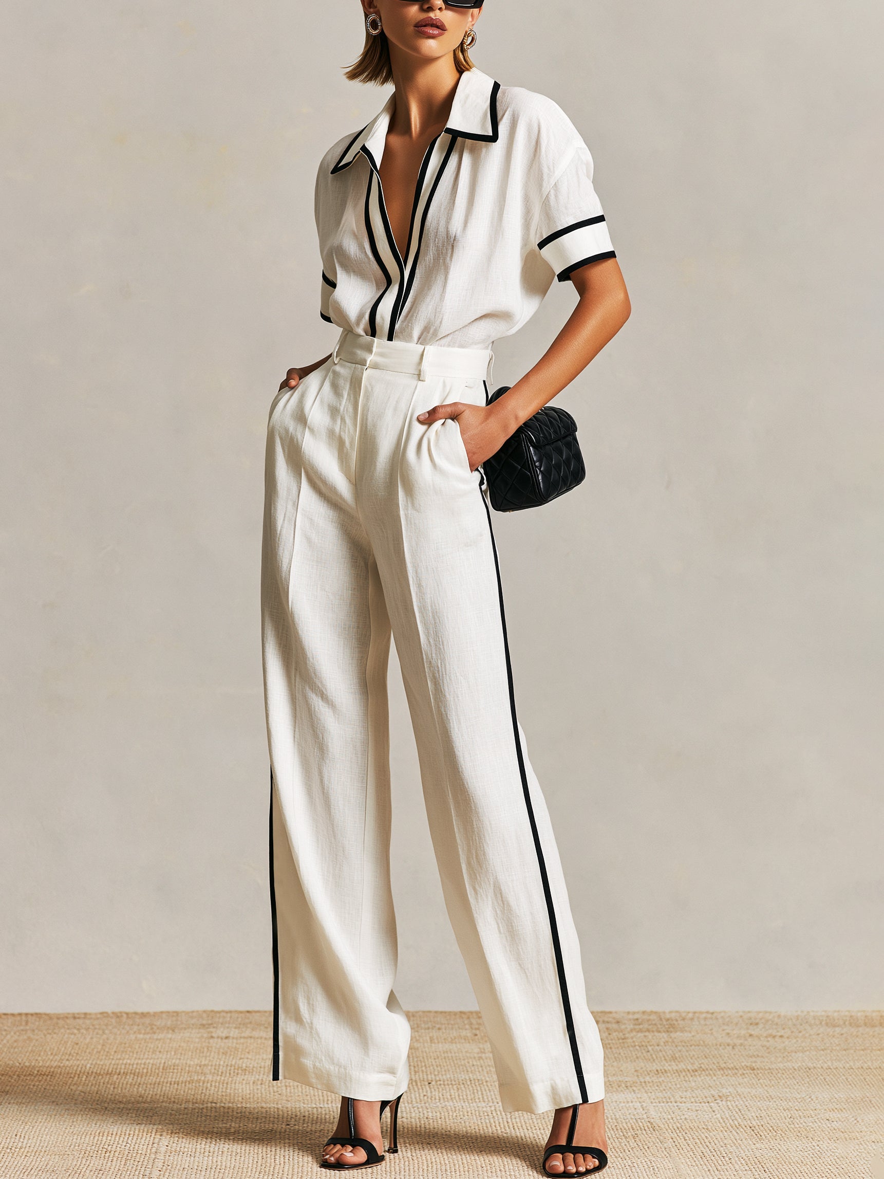 Imani | Lyocell Shirt & High-Waisted Wide-Leg Pants Set