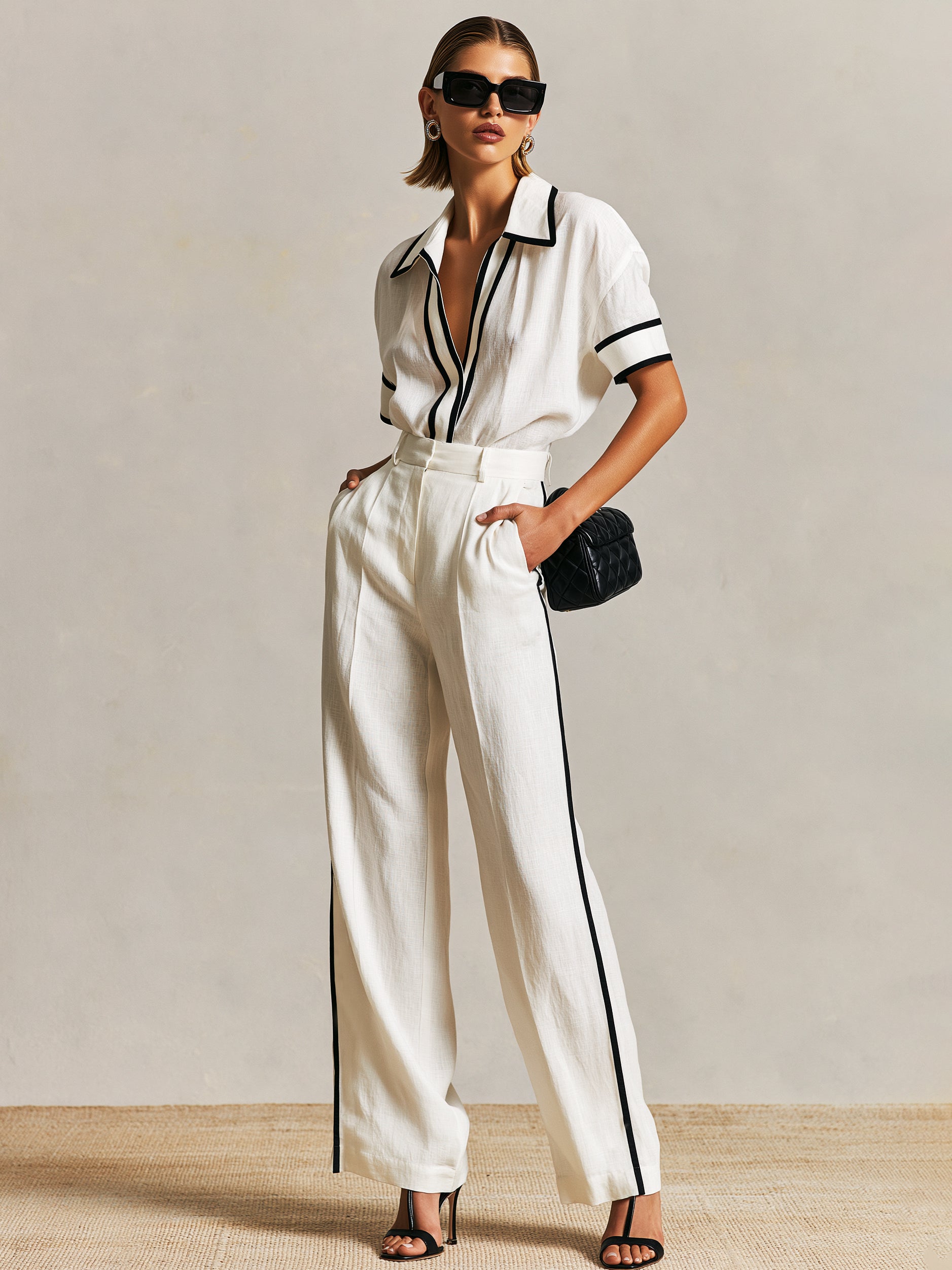 Imani | Lyocell Shirt & High-Waisted Wide-Leg Pants Set