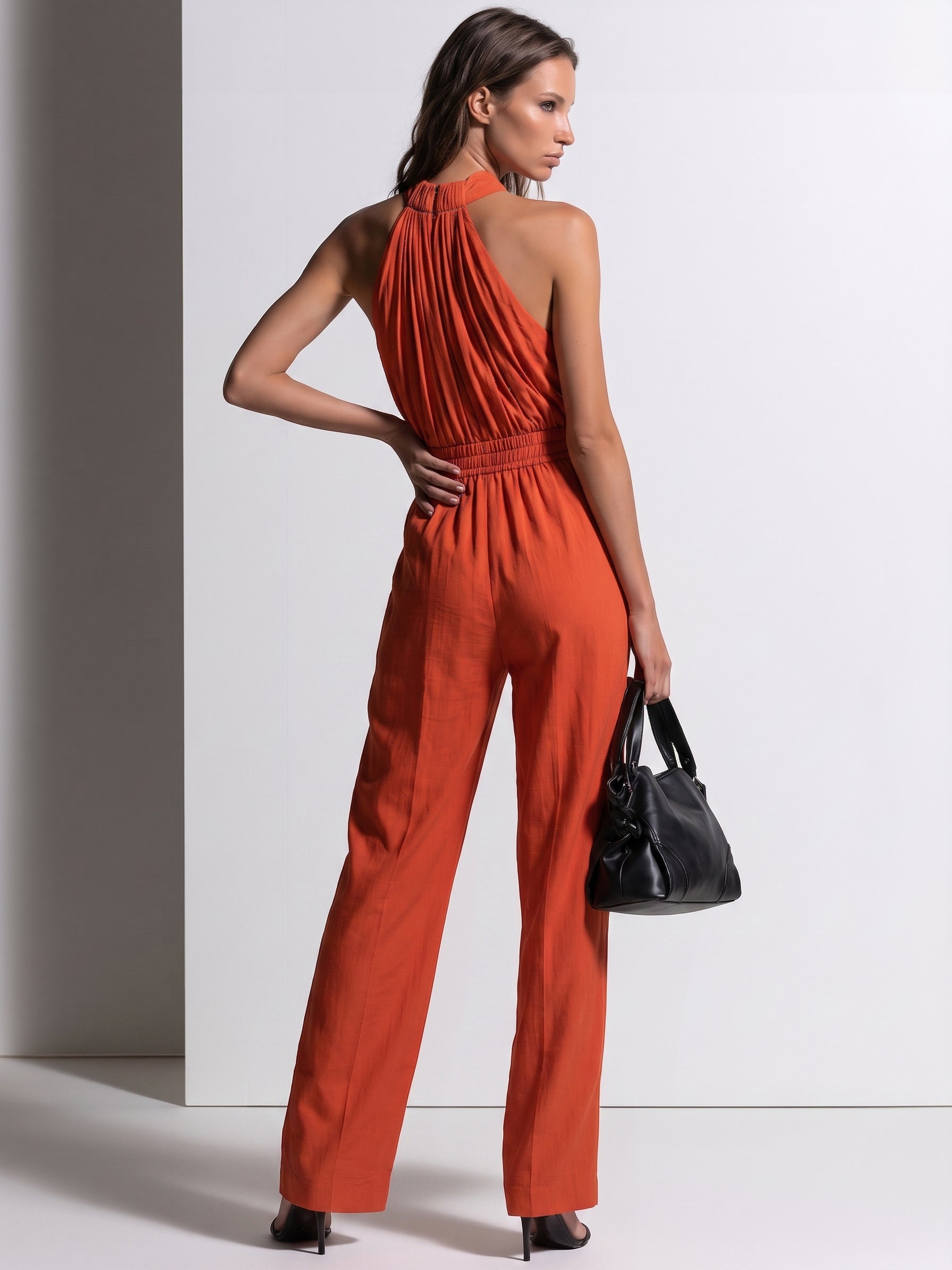Maya | Linen-Cotton Pleated Halter Wide-Leg Jumpsuit