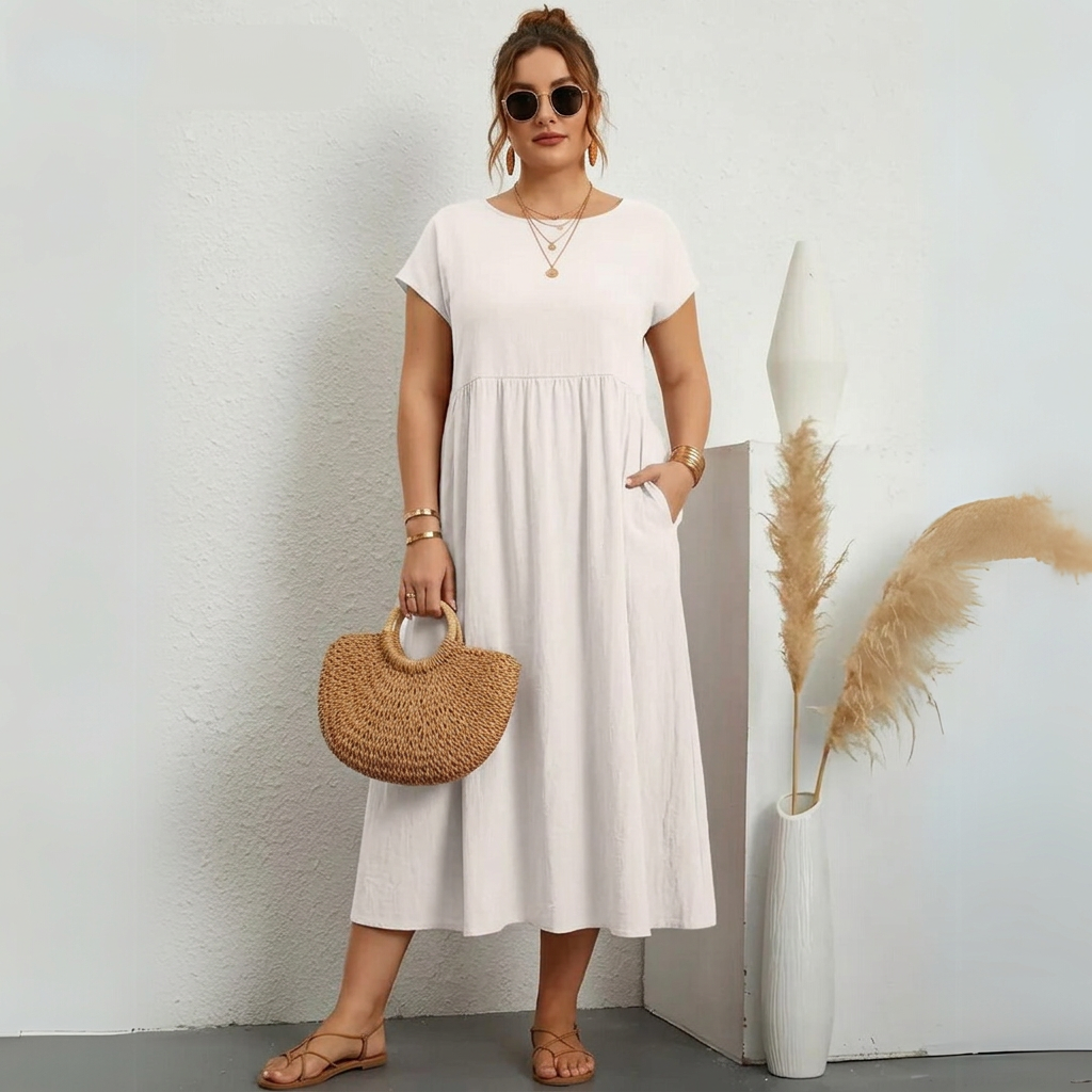 Nora | Relaxed Linen-Cotton Midi Dress