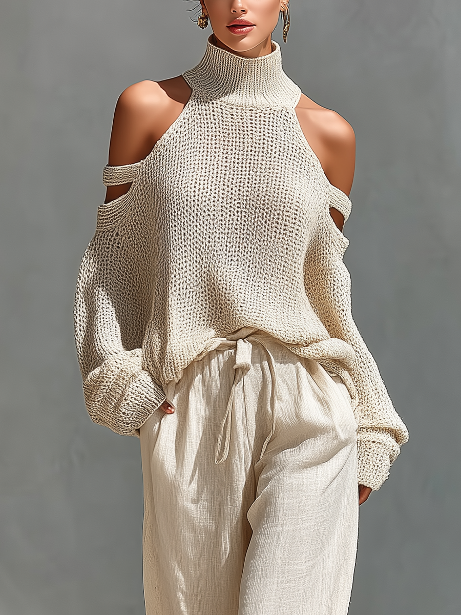 Imani | Knit Cold-Shoulder Turtleneck & Wide-Leg Pants Set