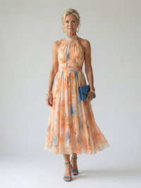 Lightweight Gathered Halter Midi Dress
