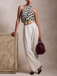 Monique | Polka Dot Halter Top & Linen Wide-Leg Pants Set