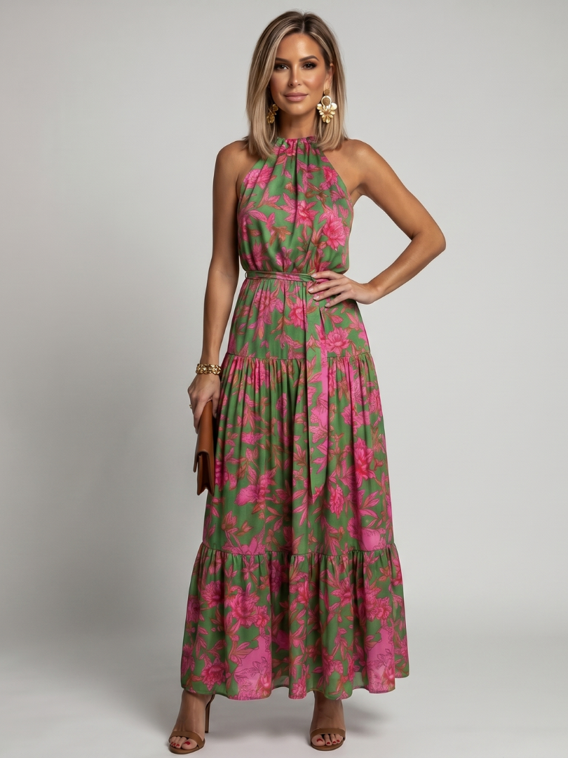 Draped Halter Midi Dress