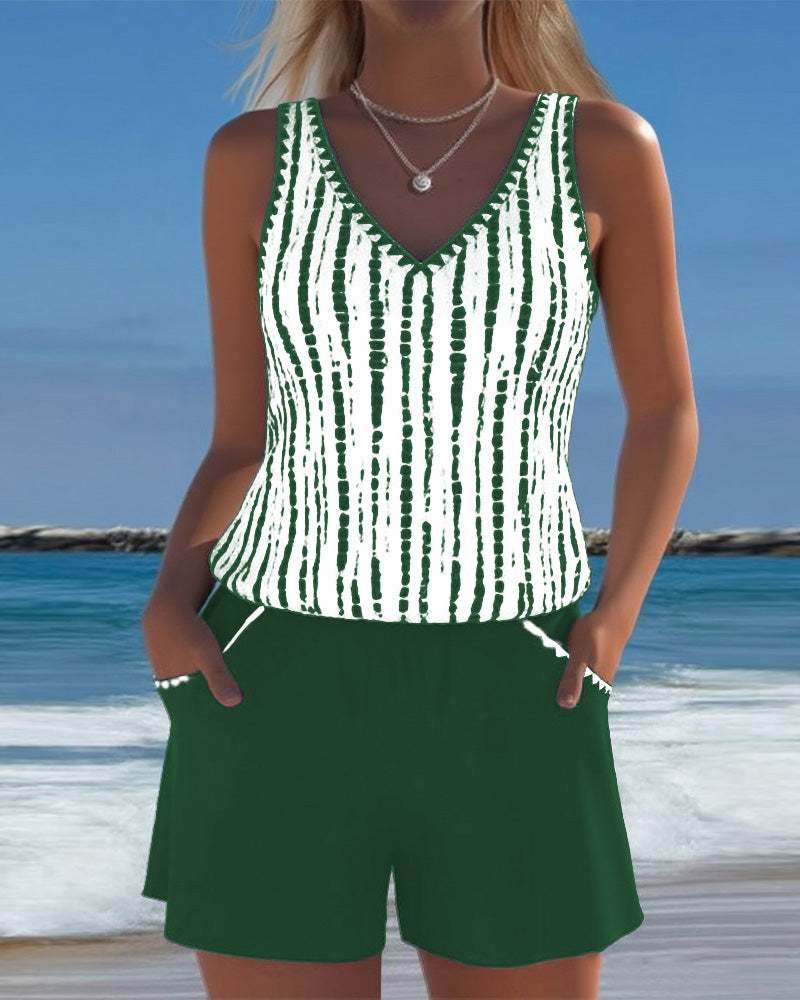 Naomi | Polyester-Elastane V-Neck Tankini Set