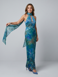 Naomi | Halter Maxi Dress with Sheer Scarf Detail