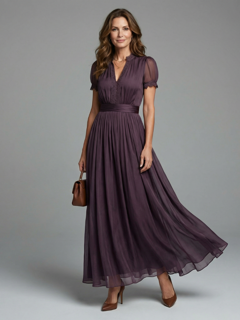 Gathered-Waist Keyhole Maxi Dress