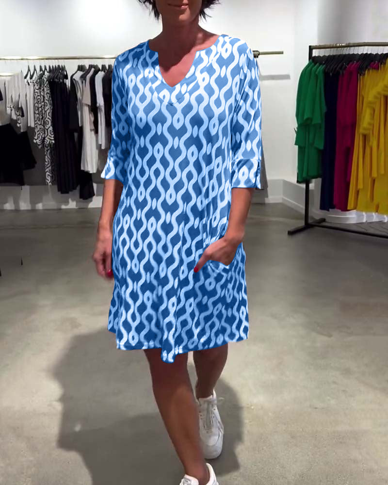 Mid-Length High Collar Printed Dress