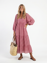 Arlette | Geometric Print Midi Dress with Long Sleeves