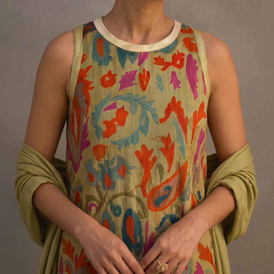 Aura | Long Printed Dress with Coordinated Vest