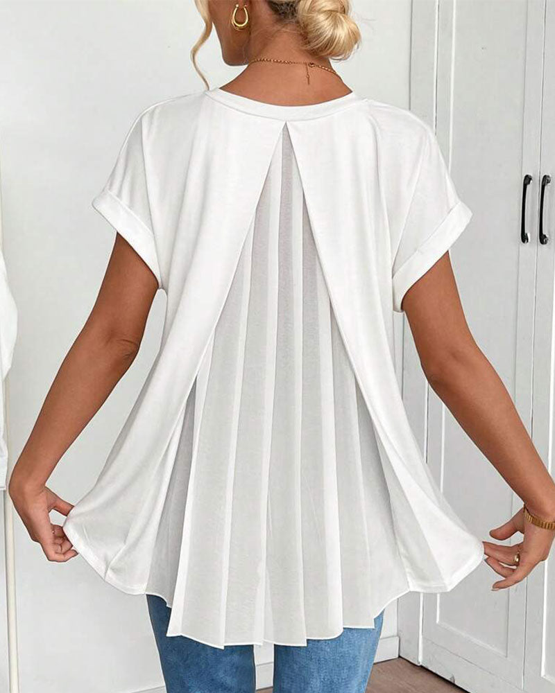 Leila | Cotton-Blend V-Neck Patchwork T-Shirt
