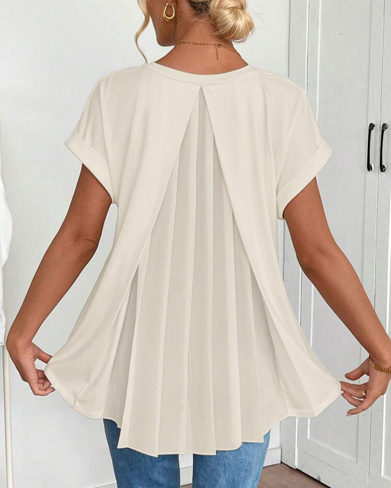 Leila | Cotton-Blend V-Neck Patchwork T-Shirt
