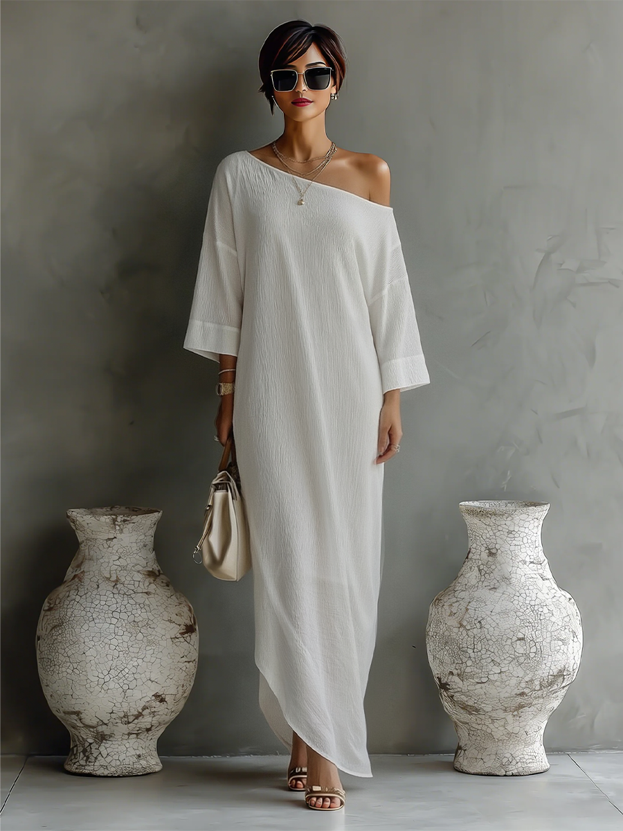 Maya | Cotton-Linen One-Shoulder Maxi Dress