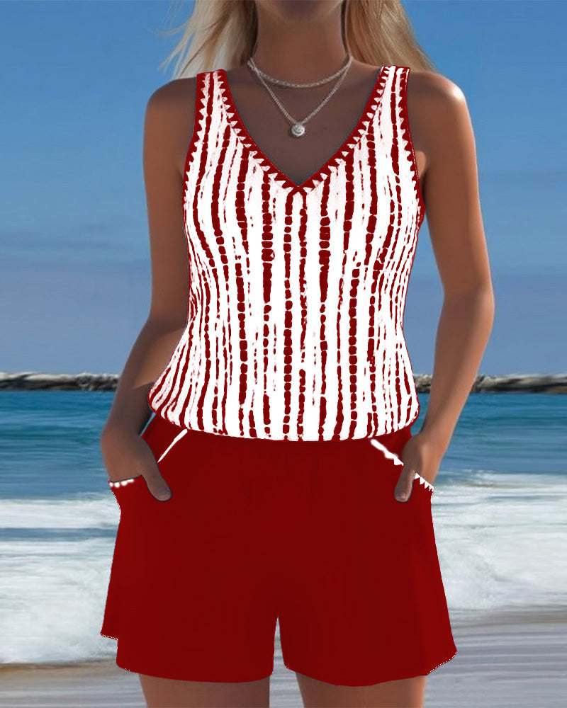 Naomi | Polyester-Elastane V-Neck Tankini Set