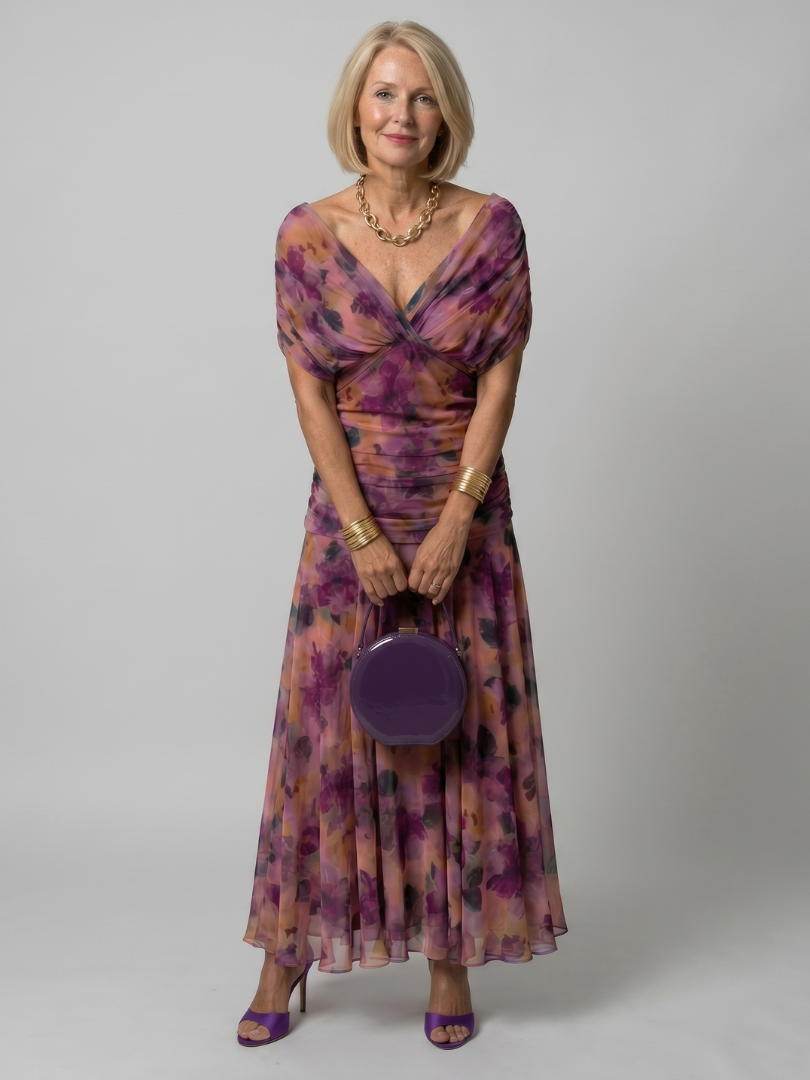 Off-Shoulder Draped Midi Dress
