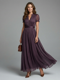 Gathered-Waist Keyhole Maxi Dress