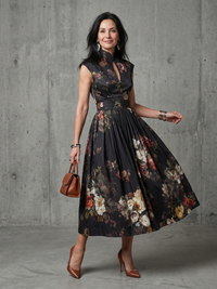 Marisol | High-Neck Keyhole Pleated Midi Dress