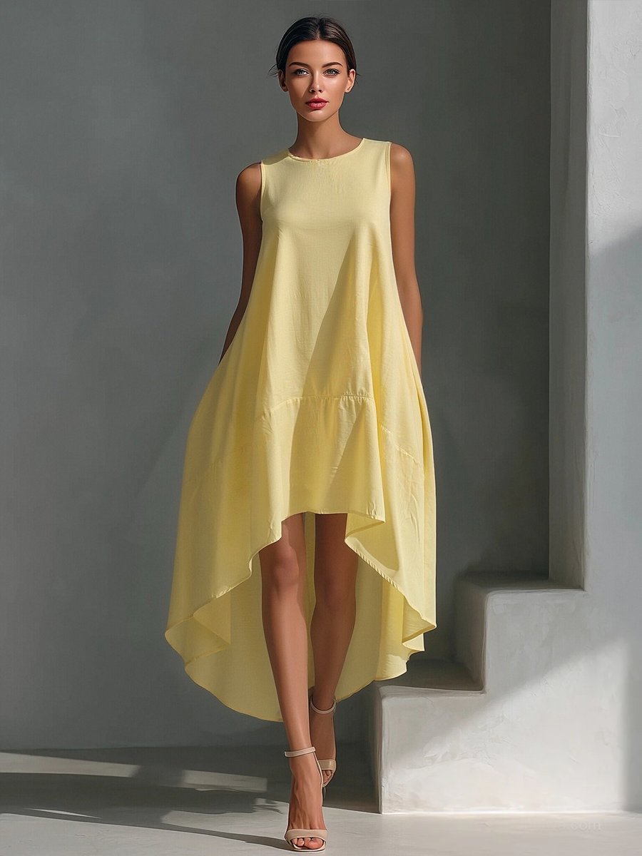 Imani | Linen Midi Dress with Asymmetric Hem