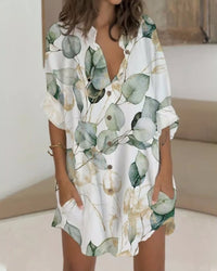 Buttoned Long Sleeve Dress with Pocket