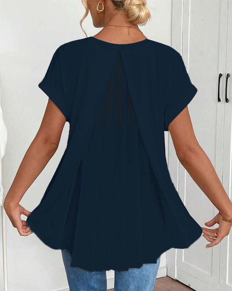 Leila | Cotton-Blend V-Neck Patchwork T-Shirt