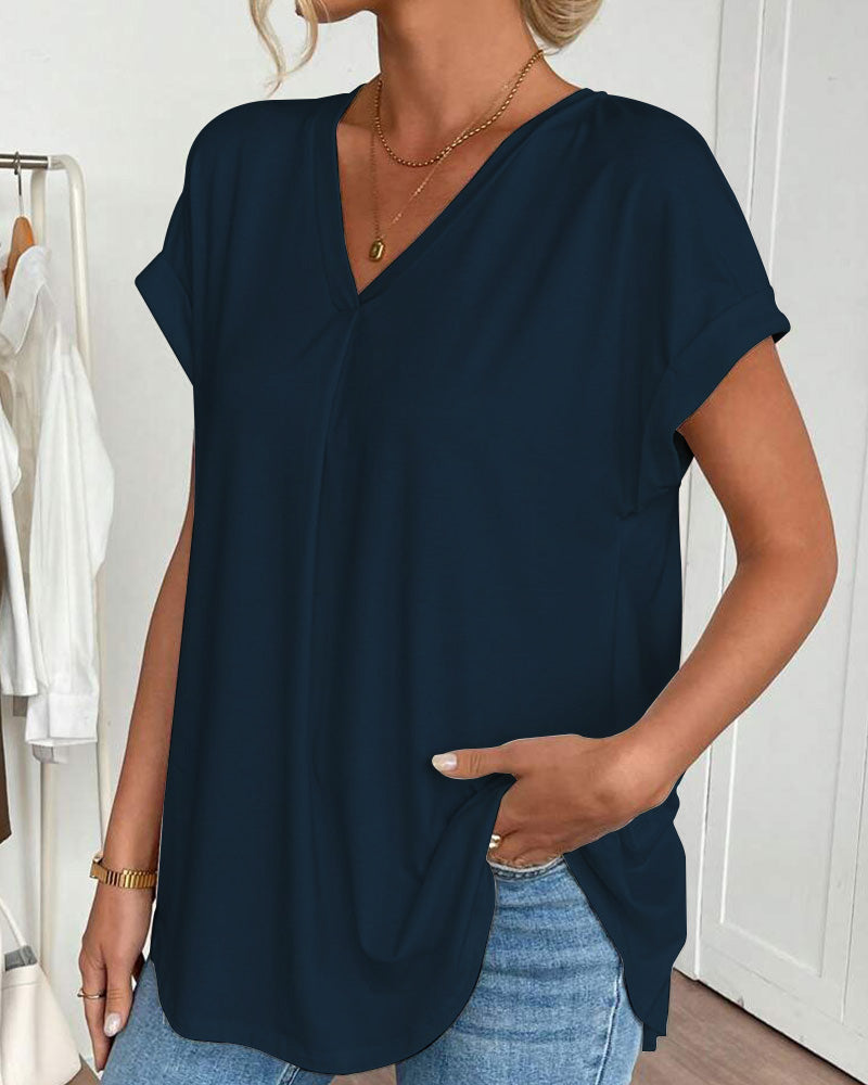 Leila | Cotton-Blend V-Neck Patchwork T-Shirt