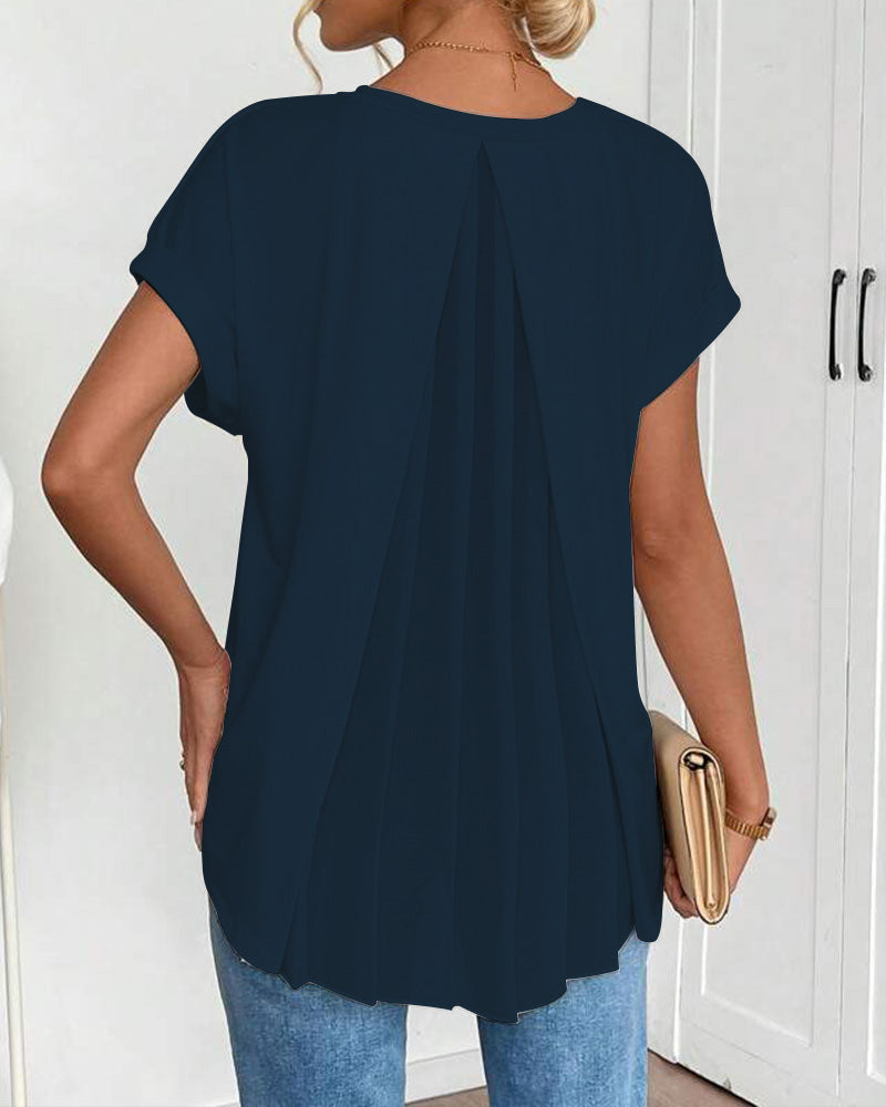 Leila | Cotton-Blend V-Neck Patchwork T-Shirt