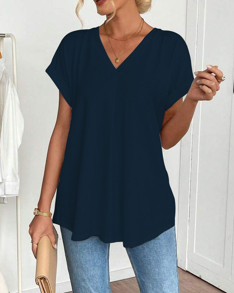 Leila | Cotton-Blend V-Neck Patchwork T-Shirt