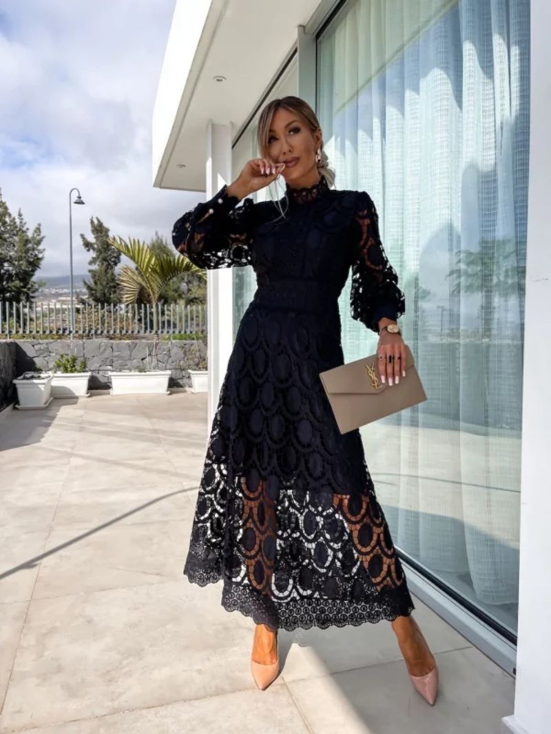 Women’s Lace Midi Dress – Long-Sleeve Occasion Style for Wedding Guests and Summer Events
