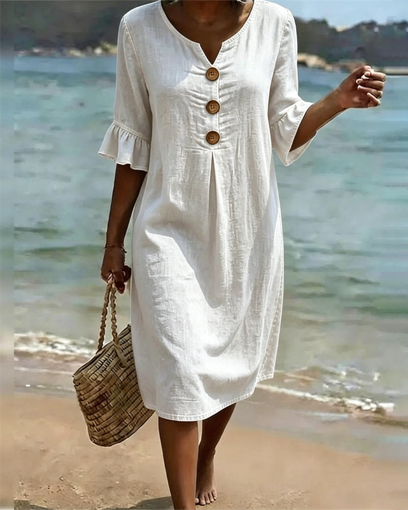 Lotus Leaf Dress with Denim Sleeves