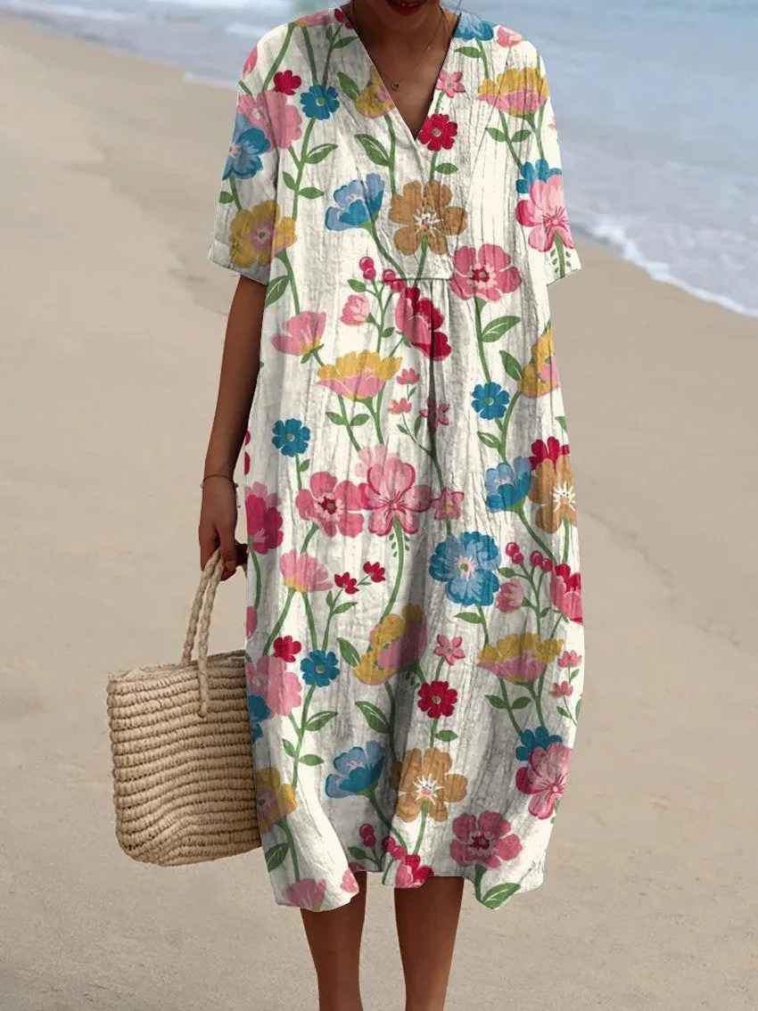 Robe décontractée fluide à imprimé floral vintage pour femmes