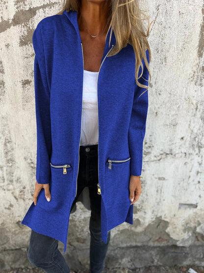 Camila | Long Hooded Zip-Front Cardigan