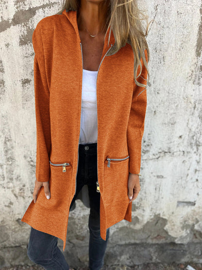 Camila | Long Hooded Zip-Front Cardigan